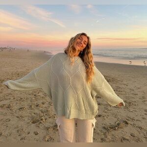 Anrabess 1980’s Cozy Knit Sweater in Light Green Mint Crewneck Pullover Soft